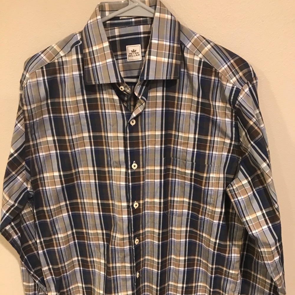 Peter Millar Mens Size M Cotton Multi Color check plaid Button Shirt L/S EUC! C